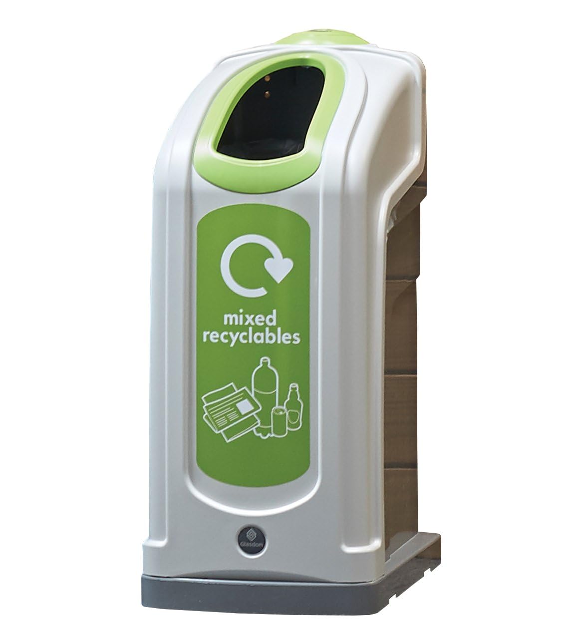 Glasdon Nexus 50 Mixed Waste Recycling Bin (Grey, Green Sticker) – Mixed Recyclables Recycling Container with Narrow Footprint – 50-Litre Mixed Waste Bin – Plastic