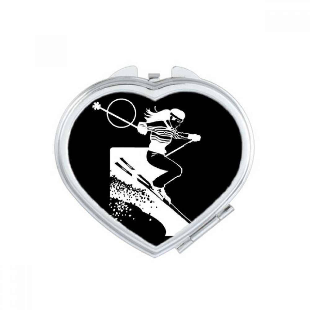 Miroir de poche ski cœur mignon petit format pour maquillage et retouches
