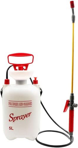 Beaugreen Pulverizador de presión de 1.3 galones para césped y jardín con correa de hombro y 4 pulverizadores de presión manuales ajustables para el