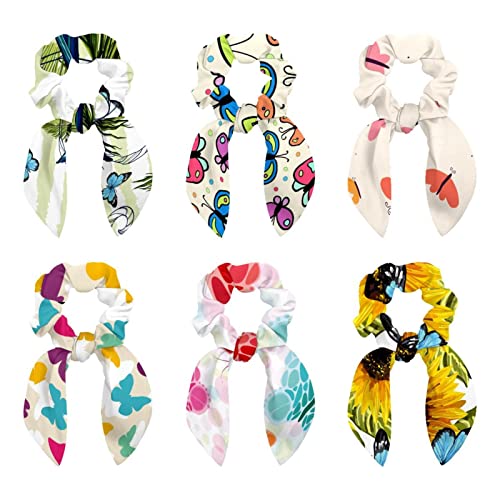 Chouchous colorés motif papillon lot de 6 pour cheveux épais et queue de cheval de femme
