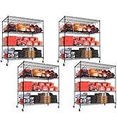 PrimeZone 4 Packs 55.5" W x 24" D x 80" H Heavy Duty Wire Storage Shelves with Wheels, 4 Tier Adj...