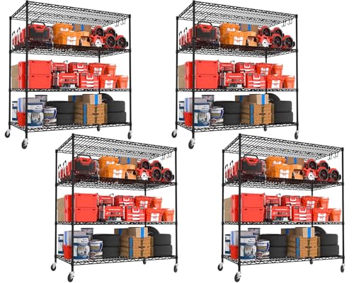 Image of PrimeZone 55.5 inchW x 24 inchD x 80 inchH Heavy Duty Wire Shelving with Wheels 2400LBS | 4 Tier Wire Garage Shelving Unit, NSF Tote Storage Rack, Industrial Metal Shelves, 4 inch Rolling Commercial Shelf Organizer 4PCS