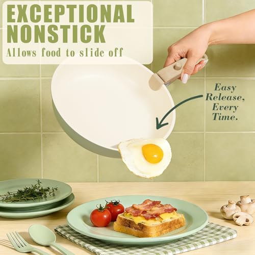Image of Umite Chef Non Stick Pots and Pans Set, 21 Pcs Ceramic Kitchen Cookware Set with Detachable Handle, Nonstick Healthy Induction Cookware, Dishwasher RV Cookware Set, Oven Safe, Stackable, Sage Green