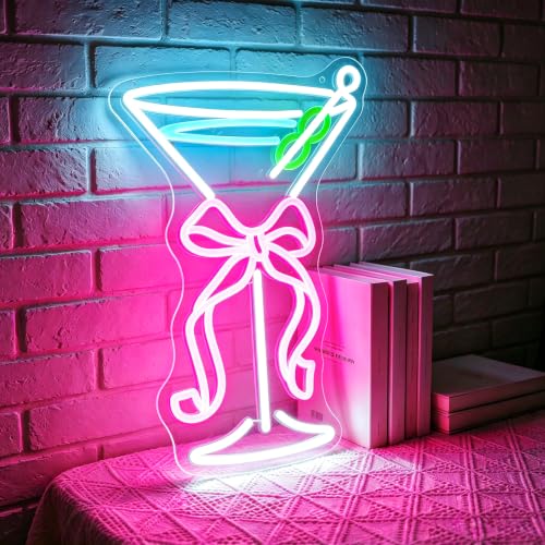 Image of Bow Cocktail Neon Sign for Wall Decor Light Up Sign Led Signs for Room Bar Pub Party Home Wall Decor USB Powered