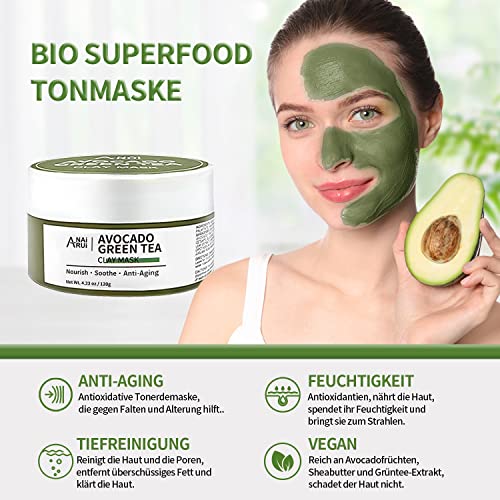 ANAiRUi Tonerde Gesichtsmaske mit Avocado Grüntee Schlamm - Matcha Lehm Maske - feuchtigkeitsspendend, porentief… - Image 5