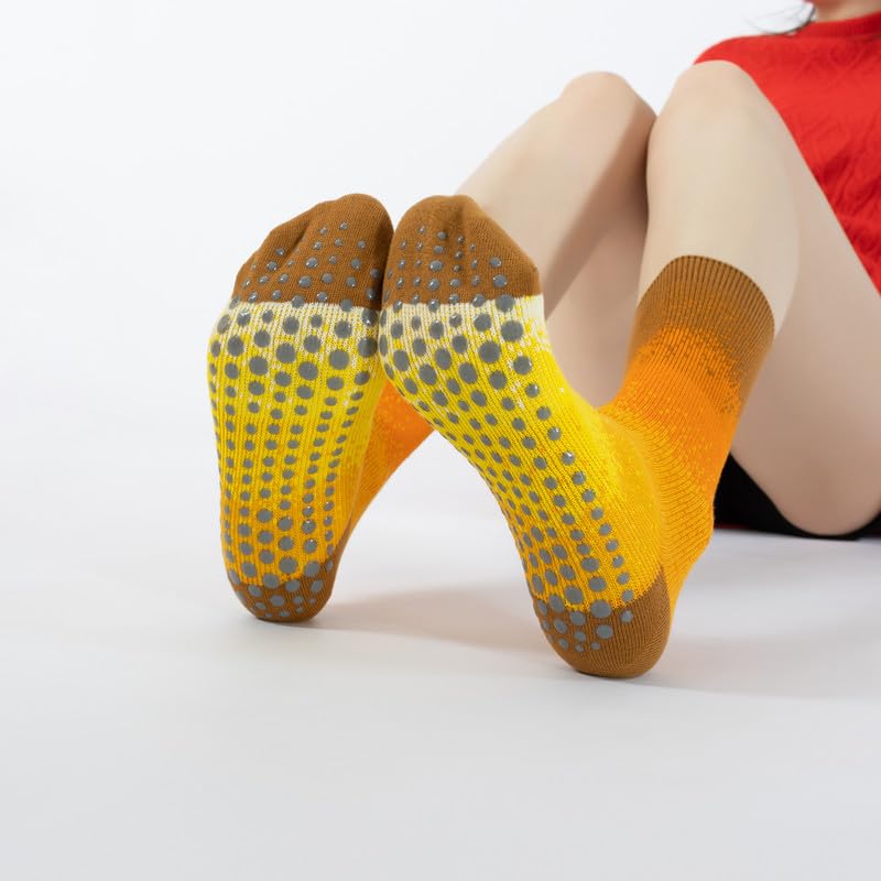Image of Verdancy Yoga Pilates Socks with Grips for Women Non Slip Gradient Color-Blocked Cushioned Crew Socks for Barre Ballet Dance