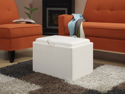 Convenience Concepts Designs4Comfort Accent Storage Ottoman 22.75" - Modern Foot Stool With Decorative Tray For Living Room, Dining Room, Office, Ivory Faux Leather #TOP4