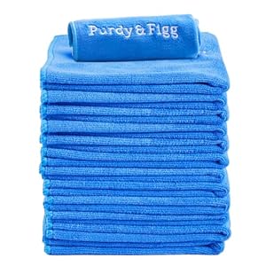 Microfiber Cloth l Purdy and Figg l Super Soft Streak-Free Multipurpose Polishing Premium Cleaning Cloth l Lint Free, Scratch-Free, Super Absorbent, Reusable Washable Cloth l Blue l Pack of 12