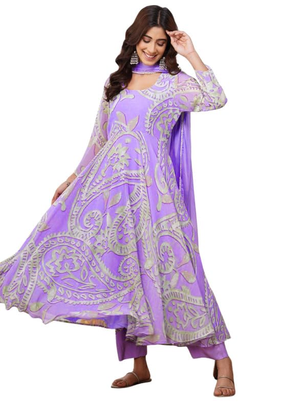 Amayra Women’s Printed Anarkali Kurta Set with Palazzo Pants & Dupatta|Ethnic wear|Kurti Suit Set for Women