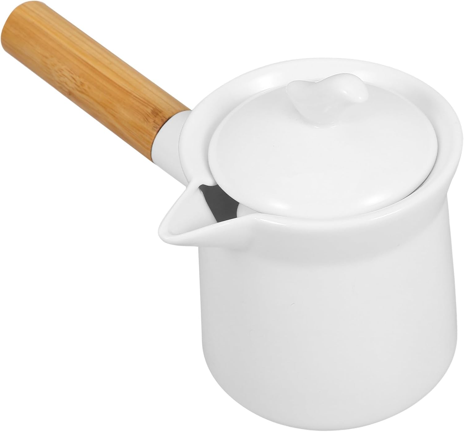 Mini Ceramic Milk Pot Wood Handle Ceramic Saucepan Milk Warmer Kitchen Accessory