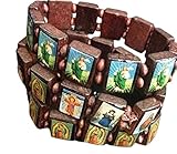 36 X Religious Wood Bracelet with Mix Saints Saint St Jude & Guadalupe for Baptism/ Religious Favor (18 Black & 18 Brown)