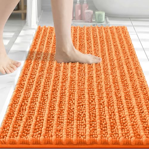 Image of Arotive Luxury Bathroom Rugs 30x20, Extra Soft Thick Absorbent Shaggy Chenille Bath Rugs, Machine Wash Dry, Bath Mats for Bathroom Floor, Tub and Shower, Home Decor Accessories, Orange