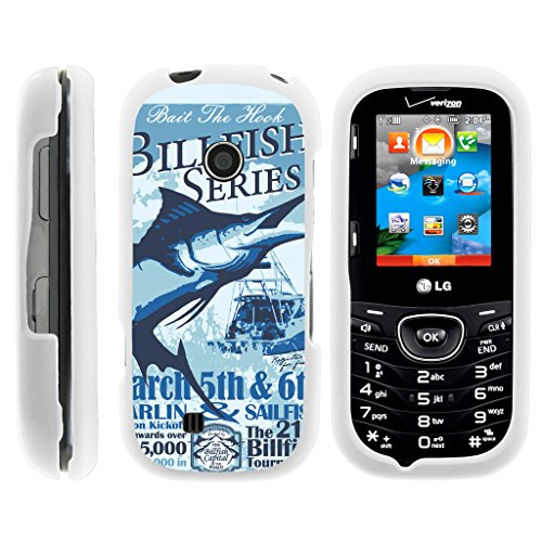 Compatible with LG Cosmos 3 VN251S Case, LG Cosmos 2 VN251 Snap on Shell Rubberized Grip Custom Cover Shell White by TurtleArmor - Blue Marlin