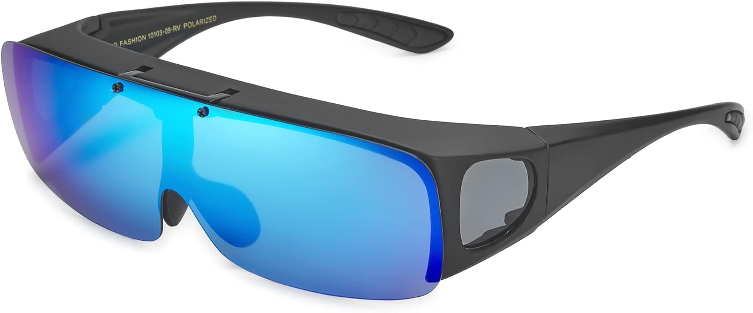 Polarized Sunglasses Fit Over Prescription Glasses for Men Women Flip Up Shield Wrap Around Driving Shades - Image 2
