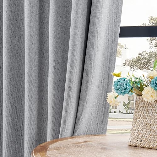 Joydeco Cortinas Opacas de Lino sintético para Dormitorio, Cortinas Opacas de Color Gris Claro, 96 Pulgadas de Largo, 100% Opacas, a Prueba de Sonido, con Aislamiento térmico, decoración de Lujo (52