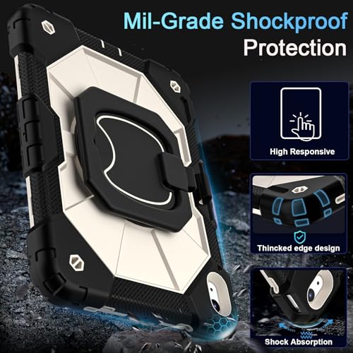 Image of Auizotl Case for iPad (A16) 11th Generation 11 Inch (2025) iPad 10th Generation 10.9 Inch (2022),Shockproof i Pad Case 11.0 /10.9 Inch with 360 Rotatable Folding Handle Stand,Black Beige