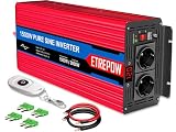 ETREPOW Inversor 12V 220v Onda Pura 1500W /3000W Convertidor de Voltaje con 2 Tomas UE y un USB de 2,1A, Mando a Distancia Inalámbrico, Pantalla Digital y 2 Ventiladores-Auto Transformador