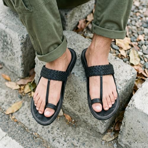 Image of Ethnic Black Sandals For Boys & Men, Comfortable Men's Rajasthani Slippers,