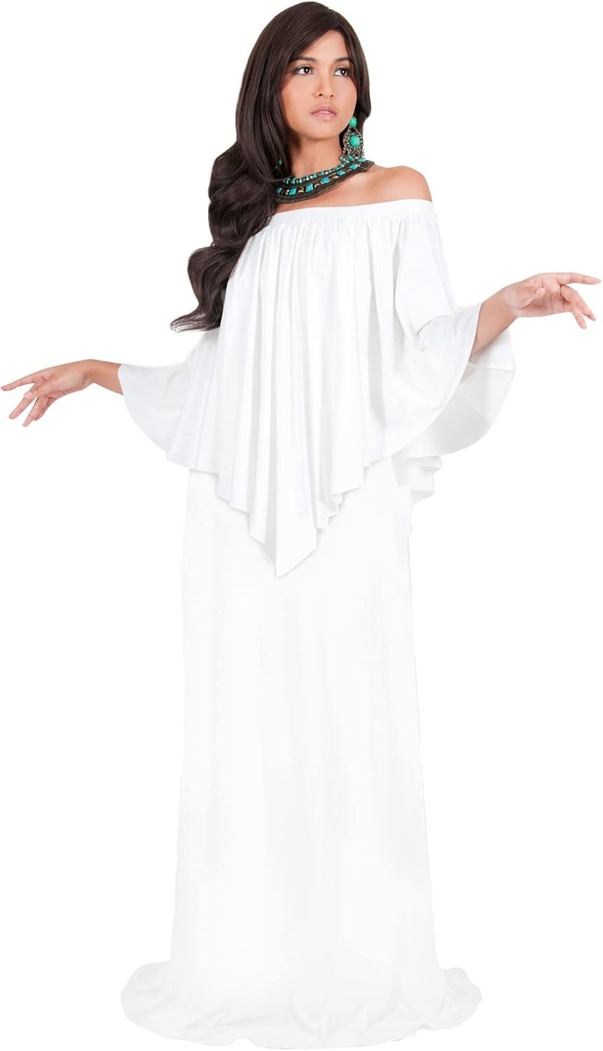 KOH KOH Womens Strapless Shoulderless Flattering Cocktail Gown Maxi Dress Small Ivory White