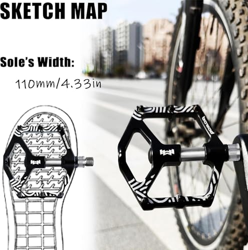 BOWOD Road Bike Pedals Non-Skip, Aluminum Bicycle Pedals Clipless, Lightweight MTB Pedals Flat w 9/16\" Silver Axel, Youth Mountain Bike Pedals w 12Pins for City Commuter BMX Tricycle Bike Pedals - Thumbnail 3