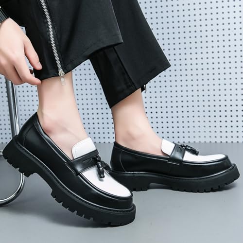 Mens Leather Slip-On Platform Dress Tassels Loafers Non-Slip Low Top Round Toe Chunky Penny Shoes for Business Casual Dress Prom Party3