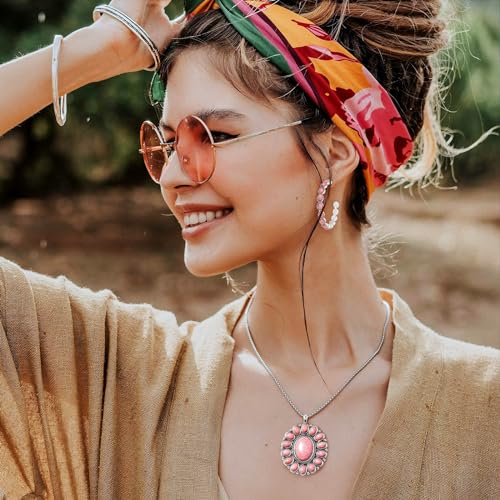 MJartoria Native American Bohemian Feather Charm Handmade Pendant Necklace Pink Jewelry Set3