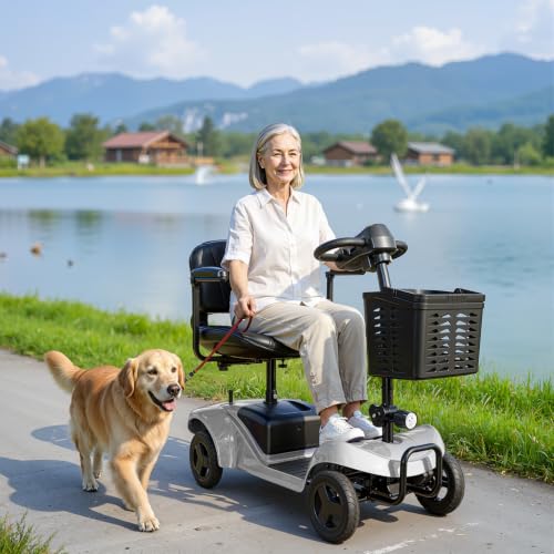 Image of 4 Wheel Mobility Scooter, Electric Scooter with Seat,Lightweight Mobility Scooter with Removable Battery. 6 MPH High Speed 265 lbs Capacity, Foldable Design (Purple)