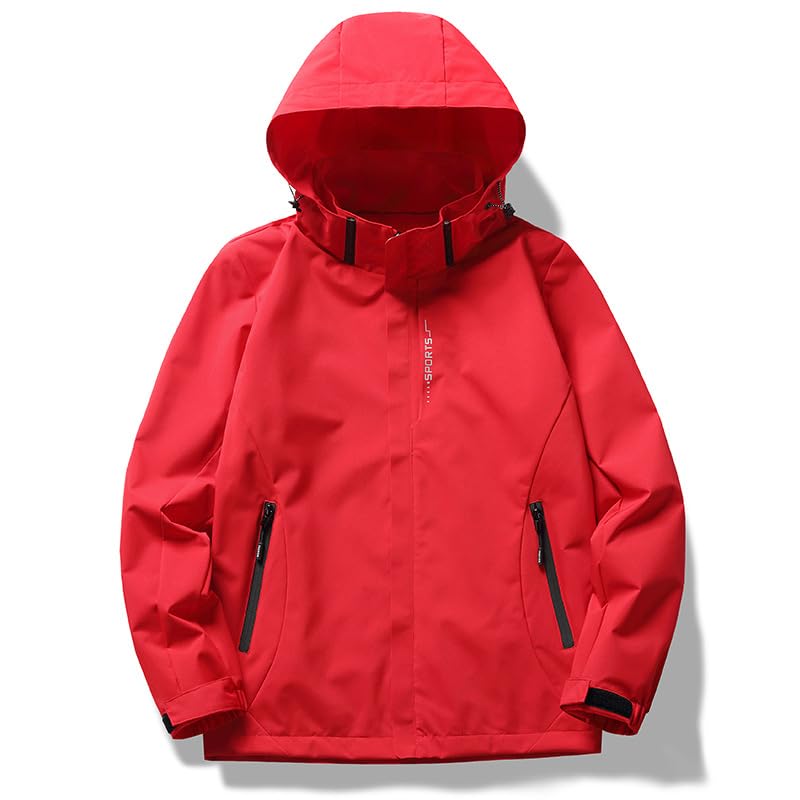 congluoki Men's Waterproof Windbreaker with Removable Hood Lightweight Rain Coats for Casual Hiking Cycling Red XL