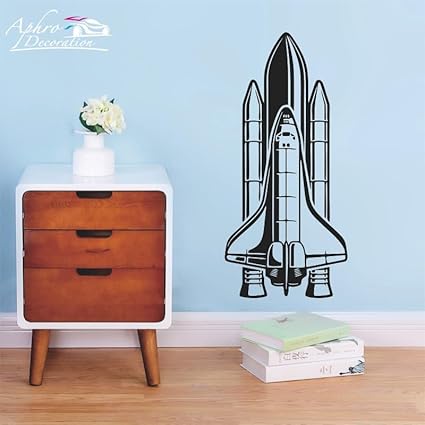GADGETS WRAP Wall Decal Vinyl Sticker Rocket Ship Space Planet Black for Office Home Wall Decoration