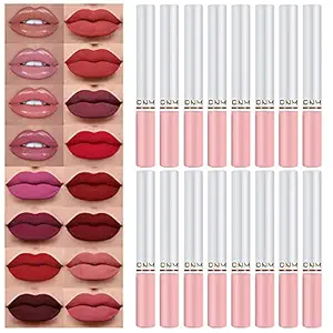16Pcs Mini Matte Waterproof Liquid Cigarette Lipstick Set Kit, 16 Colors Litte Smoke Tube Red Matte Matt Velvet Lipstick Lip Gloss Stain Set for Women Girls Long Lasting 24 Matt Liquid Lipstick+Set