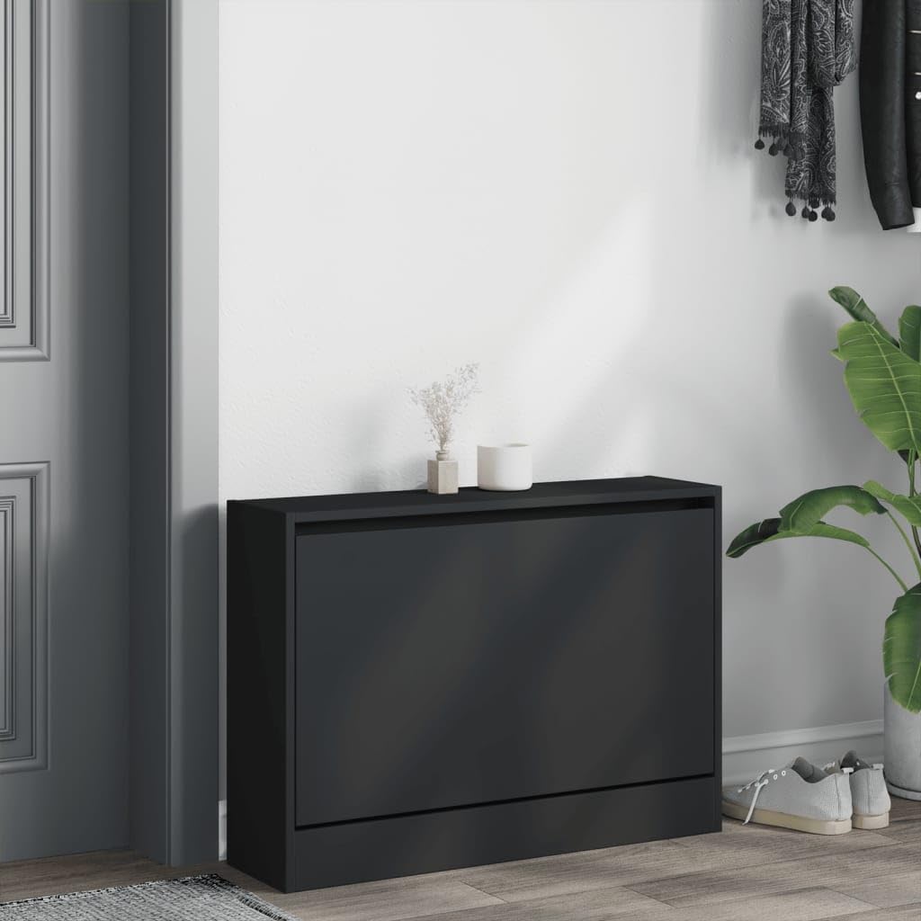 Schuhschrank Schwarz 80x21x57 cm Holzwerkstoff, Schuhschrank aus Holz, Lagerschrank, Perfekt für schmale Flure, Wohnzimmer, Schlafzimmer