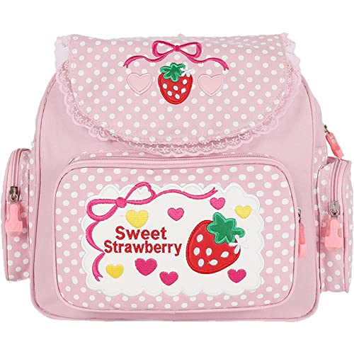 Haowul Estilo Japonés Kawaii Bookbag Strawberry Mini Mochila Bordada Bordada Mochila Mochila Linda Bolso Escolar para Niña