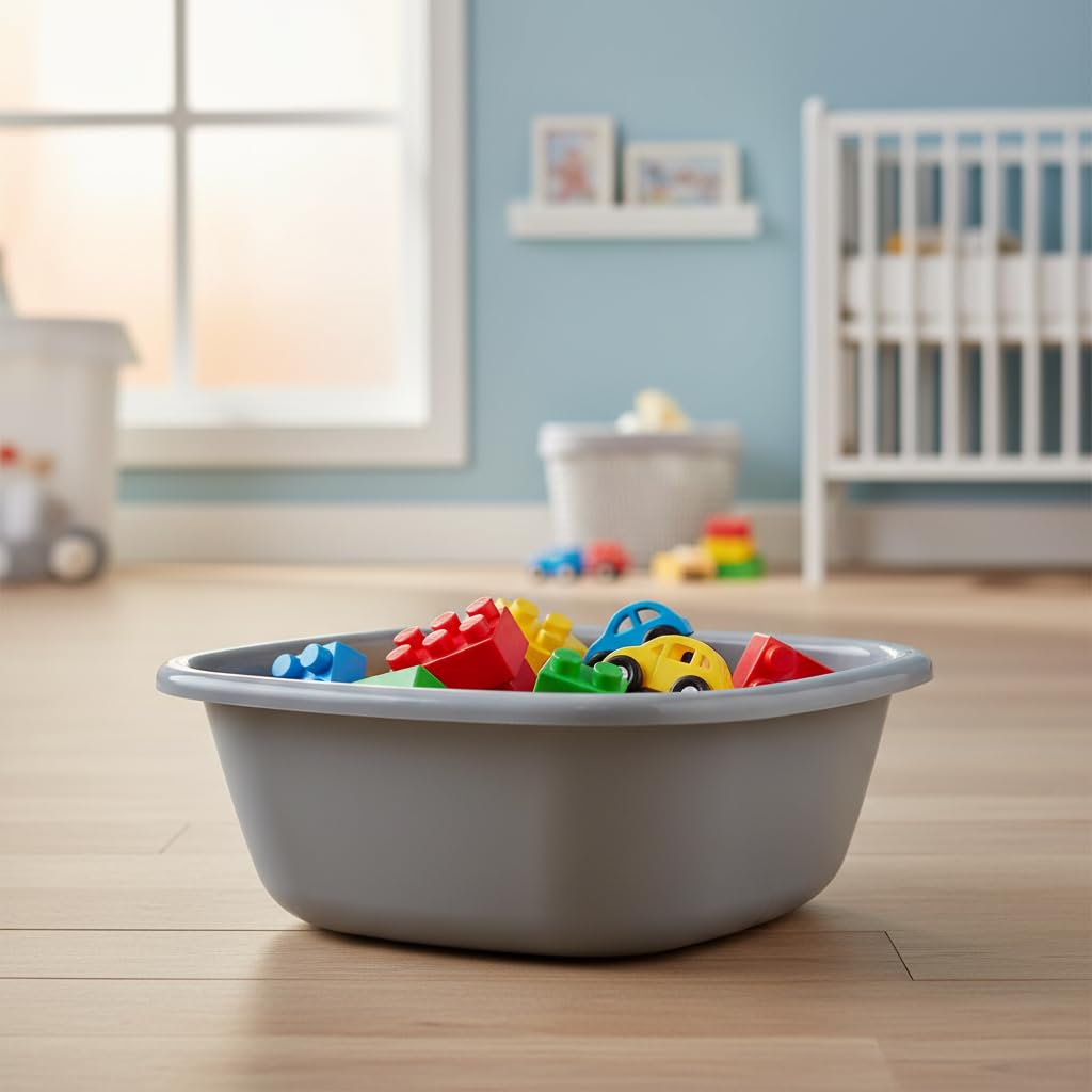 Lot de 4 Petits Bassine Carré en Plastique, Gris, 8 L Cuvette Plastique