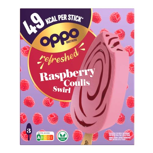 Oppo Refreshed Raspberry Coulis Swirl Low Calorie Sorbetto Sticks 3x95ml (Frozen)