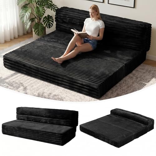 Image of Erament Tri-Fold Futon Sofa Bed, 6 Inch Foldable Floor Couch, High-Density Foam Convertible Sleeper Sofa with Removable Washable Corduroy Cover, Portable Floor Mattress for Living Room