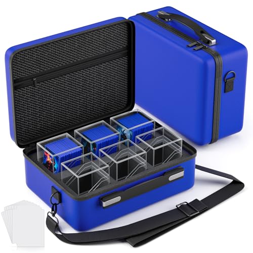 Image of Proijeut Card Deck Box with Portable Case, 6 Pack Clear Commander Deck Box with 6 Dividers, Holds 600+ Double Sleeved Cards, Fit for MTG, YuGiOh, TCG (Blue)