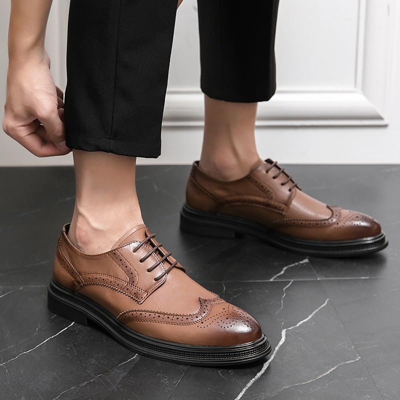 Mens Wingtip Brogue Dress Oxford Shoes Pu Leather Business Non Slip Block Heel Anti-Slip Shoe Round Toe Uniform Lace-up3