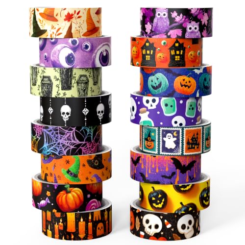 Joysoong Halloween Washi Tape Set 16 Rolls Pumpkin Decorative for Crafts