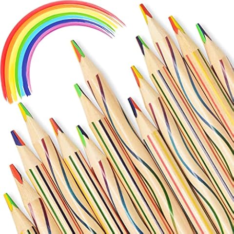 ThEast 30 Pieces Valentines Day Gifts for Kids, 4 in 1 Rainbow Pencils for Kids, Easter Basket Stuffers for Teens Birthday Party Art Supplies, Party Favors, Pre-sharpened Cover