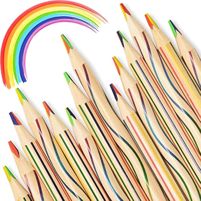 ThEast 30 Pieces Rainbow Colored Pencils, 4 Color in 1 Rainbow Pencils for Kids, Aesthetic Color Pencils for Drawing Coloring, Kids Party Favors, Pre-sharpened