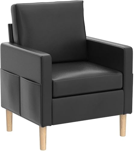 Miniatura 9 de AILEEKISS Sofá individual tapizado moderno de piel sintética de mediados de siglo para sala de estar, sillas con brazos para espacios pequeños, sala