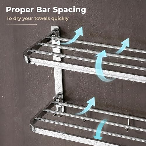 Image of Plantex Double Towel Rack for Bathroom /24 Inch Dual Towel Holder /Towel Bar /Towel Henger /Bathroom Accessories - Pack of 1 (Chrome)