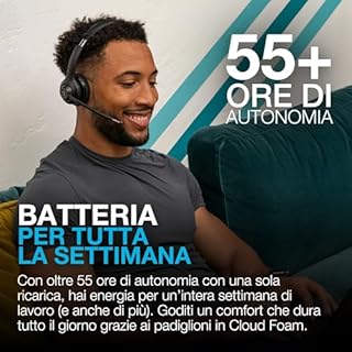 JLab Go Work - Cuffie wireless di seconda generazione con microfono – 55+ Playtime Bluetooth o USB-C Dongle per PC, connessione multipunto a computer e cellulare, cuffie on-ear cablate o wireless per