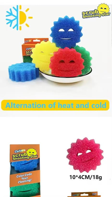 Image of Scrub Smiley Face Sponges - Non-Scratch Dual-Texture Scrubbers for Dishes, Kitchen, and Bathroom - Fun Smiling Design, (3-Pack)
