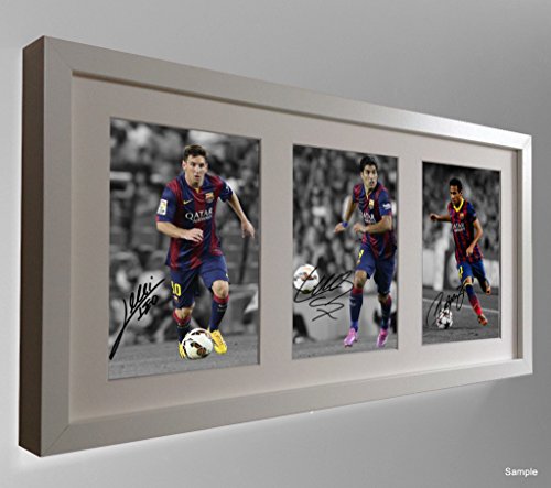 Signed Soccer White Lional Messi Neymar Jr Luis Suarez Barcelona Autographed Photo Photographed Picture Frame Football Gift