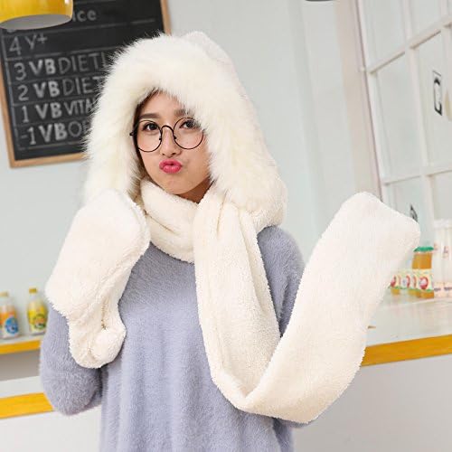 Winter Warm Women Hoodie Hat/Scarf/Gloves Set Soft Plush Thick Warm Hat - Image 5