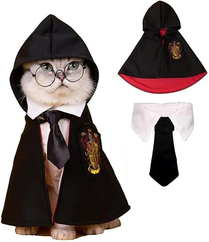 Miniatura 7 de Capa de gato de Halloween con corbata para el cuello, disfraces de gato de Halloween, disfraces de perro pequeño, ropa de Halloween para mascotas,