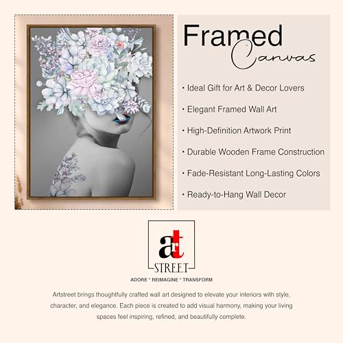 Image of Modern Floral Abstract Portrait Framed Canvas Painting For Living Room | Surreal Flower Woman Wall Art For Livingroom Wall Decor, Home Decor, Bedroom, Hallway's, Office, Hotel - 43x58 cm