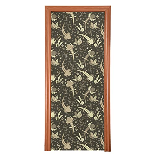 Vintage Retro Swimming Axolotl Coral Reef Sea Plants in Pink Style Door Cover, Washable Fabric Durable Door Decoration Silk Microfiber for Front Door Porch Home Indoor Outdoor Party 32x79 inches