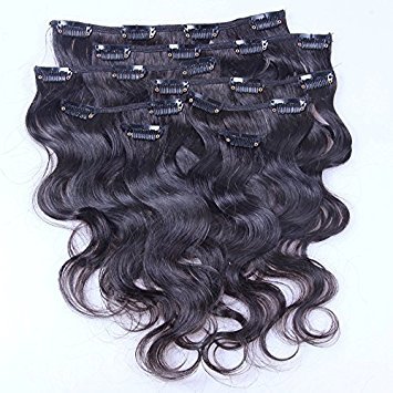 Hair Clip In Human Hair Extensions Body Wave Virgin Brazilian Human Hair Clip Ins 8 Pcs Natural Black Color Full Head Set Clip In Hair 12inch 16inch (12inch 8pcs)